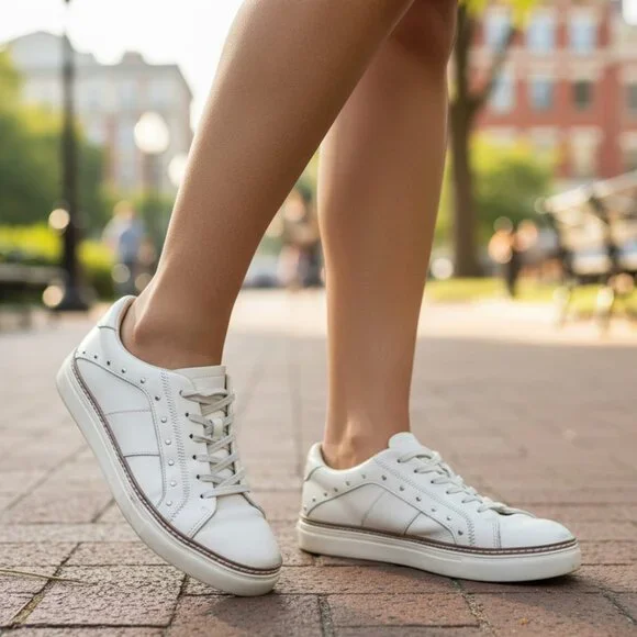 CROWN VINTAGE Kalinda Sneakers Size 7 Studs Chunky Bone Ivory Leather - Picture 13 of 13